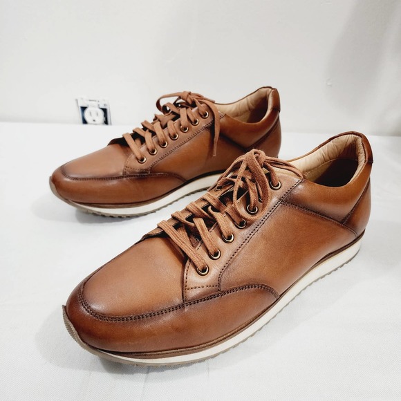 Anthony Veer Barack Court Calfskin Leather Lace-up Sneaker in Tan Men's Size 13D - Picture 3 of 16